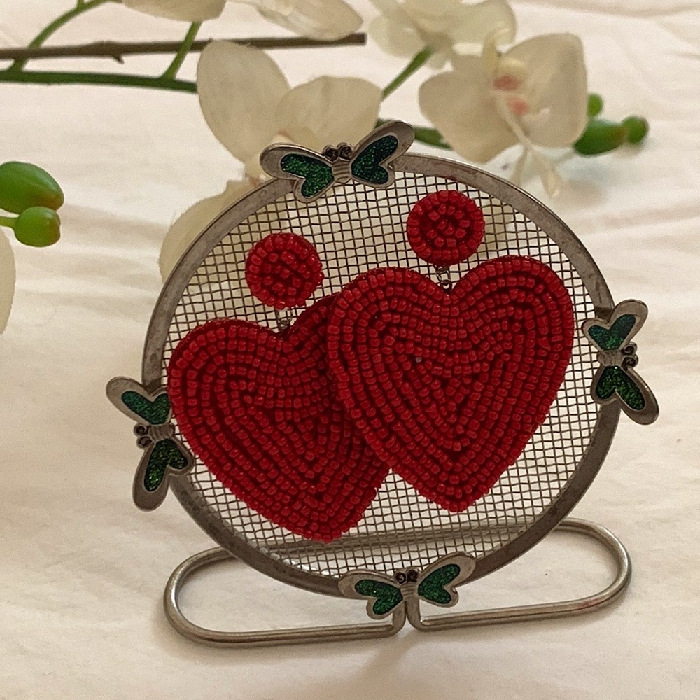 Beaded Heart Shaped Earrings